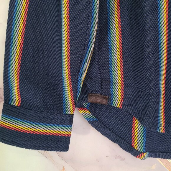 Outerknown NWT Sz M Organic Cotton Blanket Shirt Marine Rainbow Stripe - Picture 9 of 13
